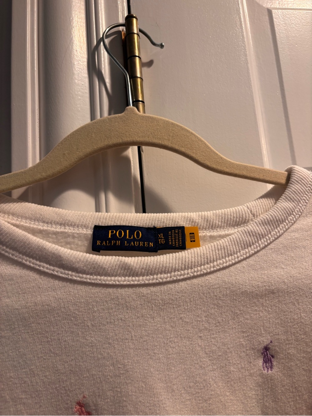 POLO Ralph Lauren White Crewneck Sweatshirt with Multicolor Pony Embroidery - Picture 2 of 3